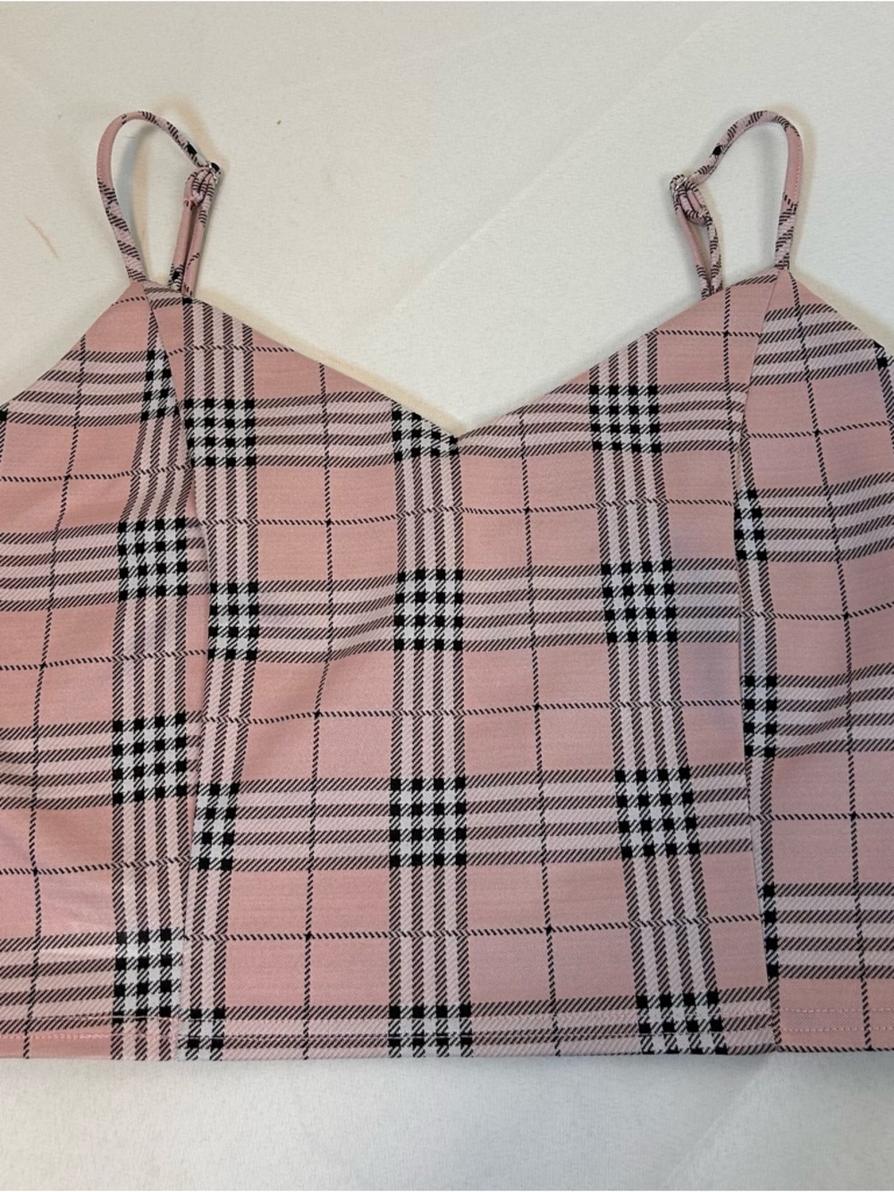 Love Tree Pink Plaid Spaghetti Strap Crop Tank Top Women’s Large